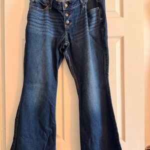 Hollister Dark Blue High-Rise Button-Fly Flare Jeans